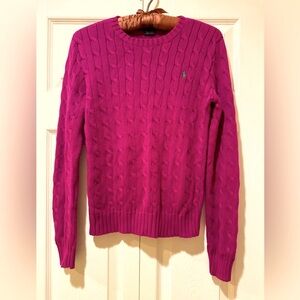 Ralph Lauren Blue Label Cable Knit fucia Pullover  Y2K Academia sweater size S